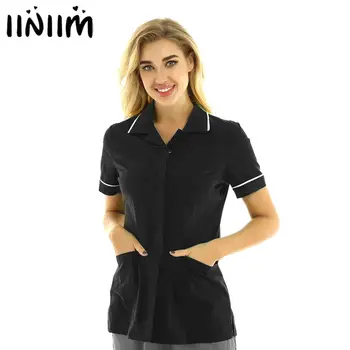 

Womens Tunic Turn-down Hospitality Maid Nurses Medical Doctor Nursing Scrubs Dentist Workwear Uniform Tops ICU Medical Costumes