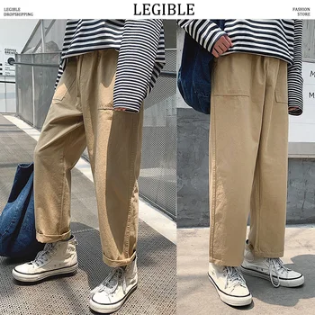 

LEGIBLE Spring Autumn Straight Cargo Pants Mens Casual Streetwear Joggers Pants Male Solid Loose Fashions Pants