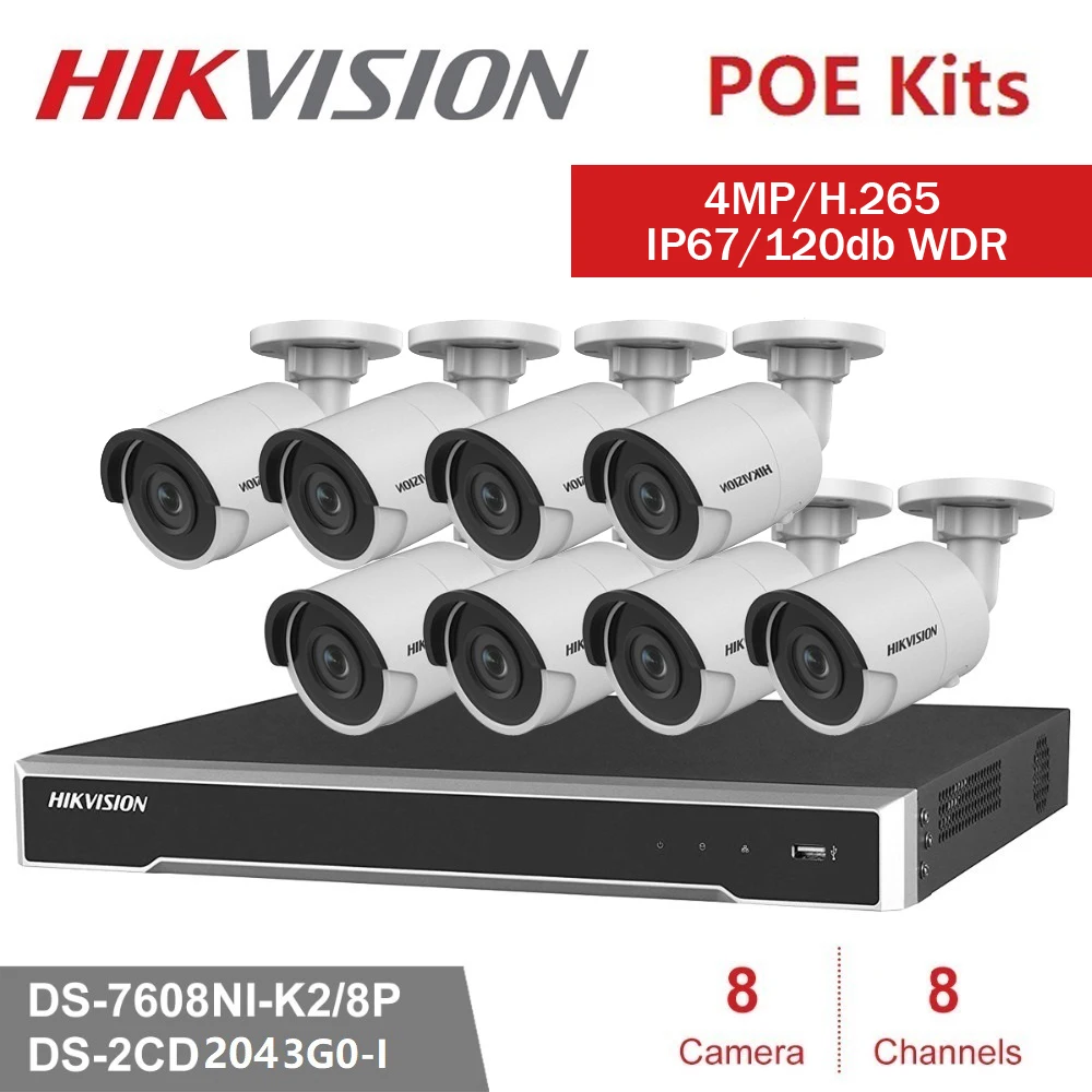 

8Channels Hikvision POE NVR Video Surveillance with 4MP H.265+IP Camera Security Night Vision Network CCTV Security System Kits