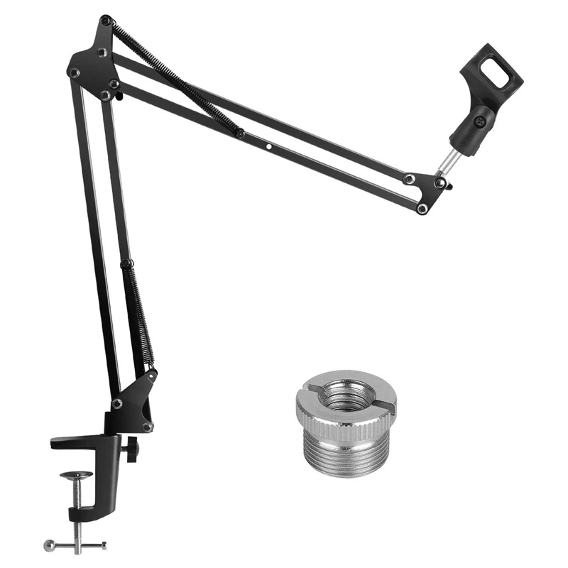 

Microphone Suspension Stand with 3/8 Inch to 5/8 Inch Screw Adapter Mic Clip Adjustable Boom Studio Scissor Arm Stand