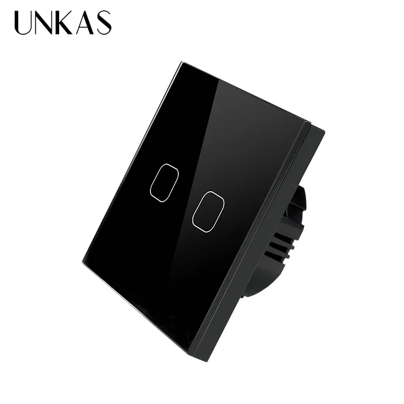 UNKAS Crystal Glass Panel Electric Switch Only Touch Function EU/UK Standard Touch Switch 1 Gang/2 Gang 1 Way Light Wall Switch