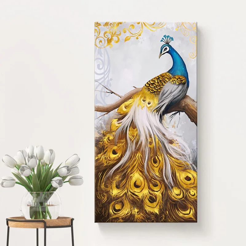 

New Chinese Style Living Room Entrance Decorative Painting Peacock Hotel Villa Clubhouse Modern Chinese Style Abstract Hanging P