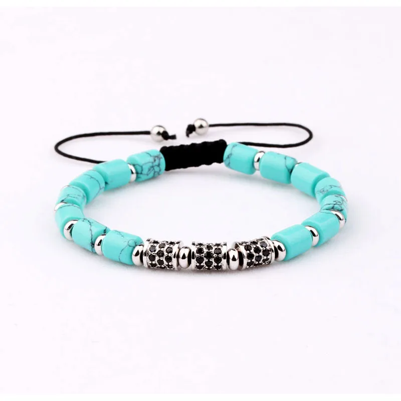 New fashion blue stone CZ brass tube women jewelry beads macrame bracelet - Image 3