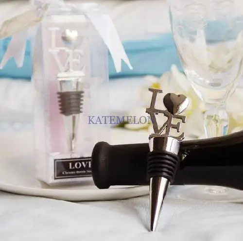 Chrome Wine Love Bottle Stopper in Gift Box Wedding Party Bridal Shower Favor Guest Gift Business Man Present souvenir