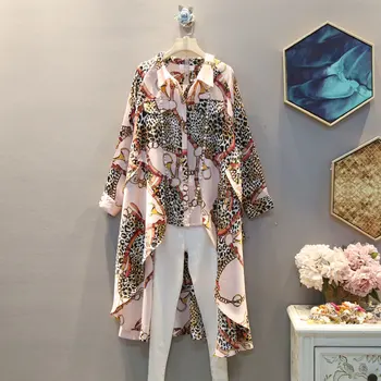 

[EWQ] 2020 Spring Summer New Pattern Lapel Long Sleeve Leopard Print Patchwork Single Breasted Casual Shirt Women Blouse AK51711