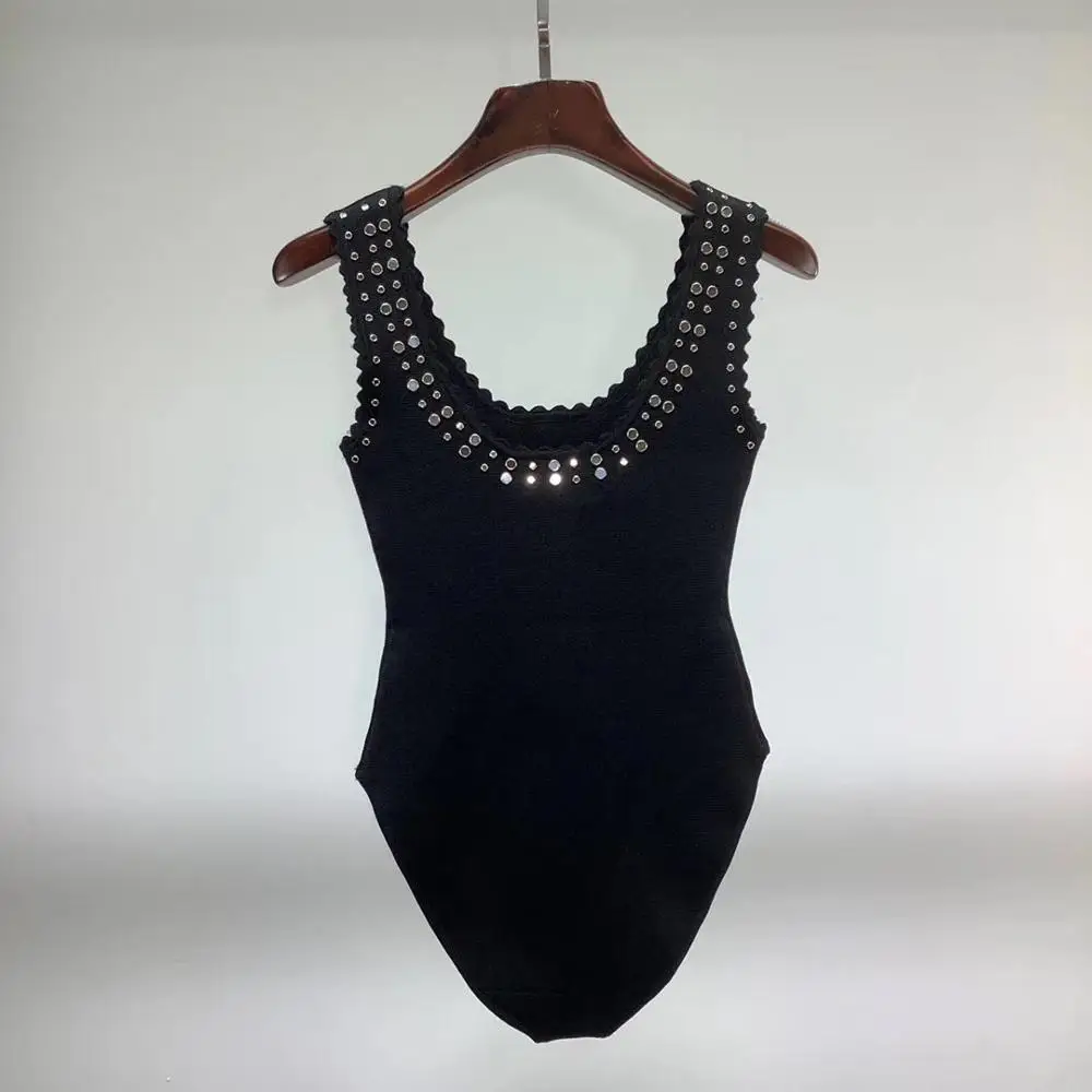 Осень Новые заклепки бисером женщин сексуальный жилет play-Suit