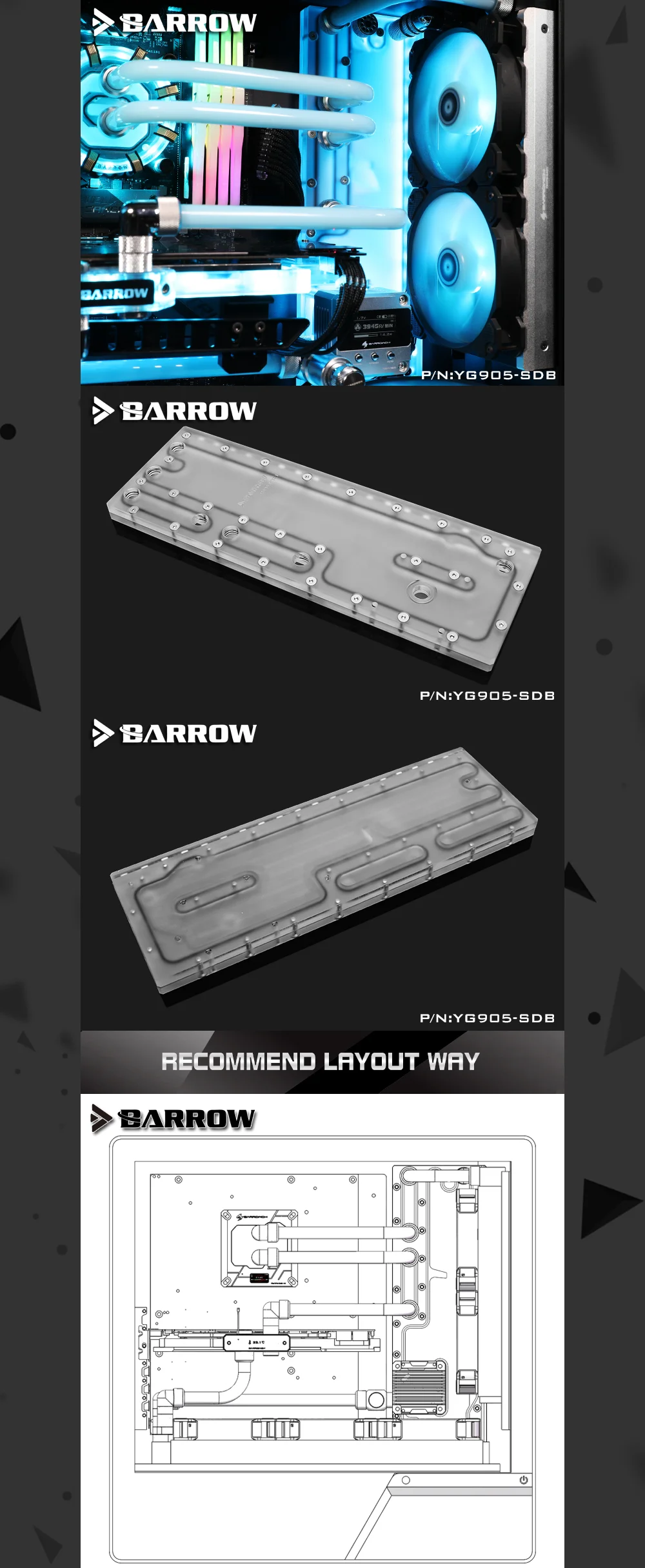 Barrow YG905-SDB, Waterway Boards For In Win 905 Case, For Intel CPU Water Block & Single GPU Building  