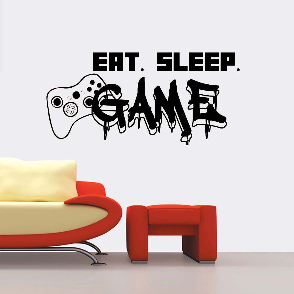 Gamer Wall Decal Eat Sleep Game Controller Video Game Wall Sticker