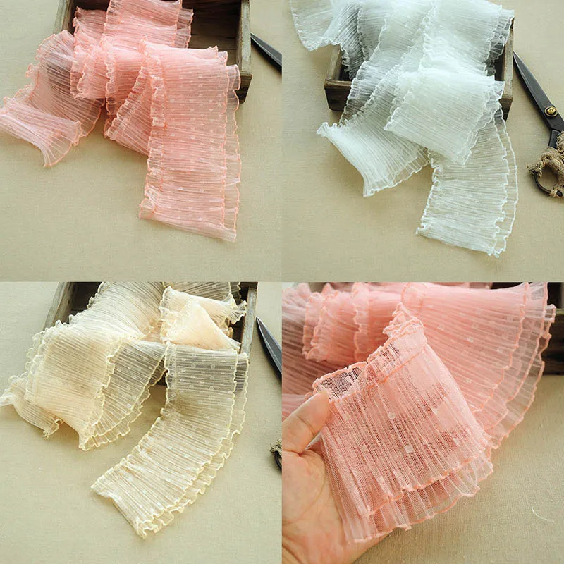 

Сетчатая плиссированная кружевная отделка, ширина 3 метра 13 см, материал для шитья «сделай сам», 2 Многоярусные оборки, кружевные ленты ручной работы, принадлежности для рукоделия, кружевная лента