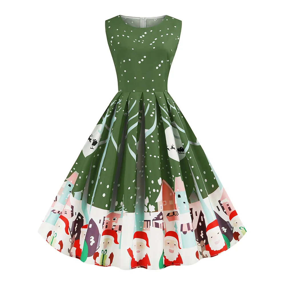 Goede Womens Fashion Plus Size Kerst Jurk Mouwloze Xmas Kerstman Gedrukt Criss Cross Party Jurk 2020 Nieuwe Jaar Jurken S XXL