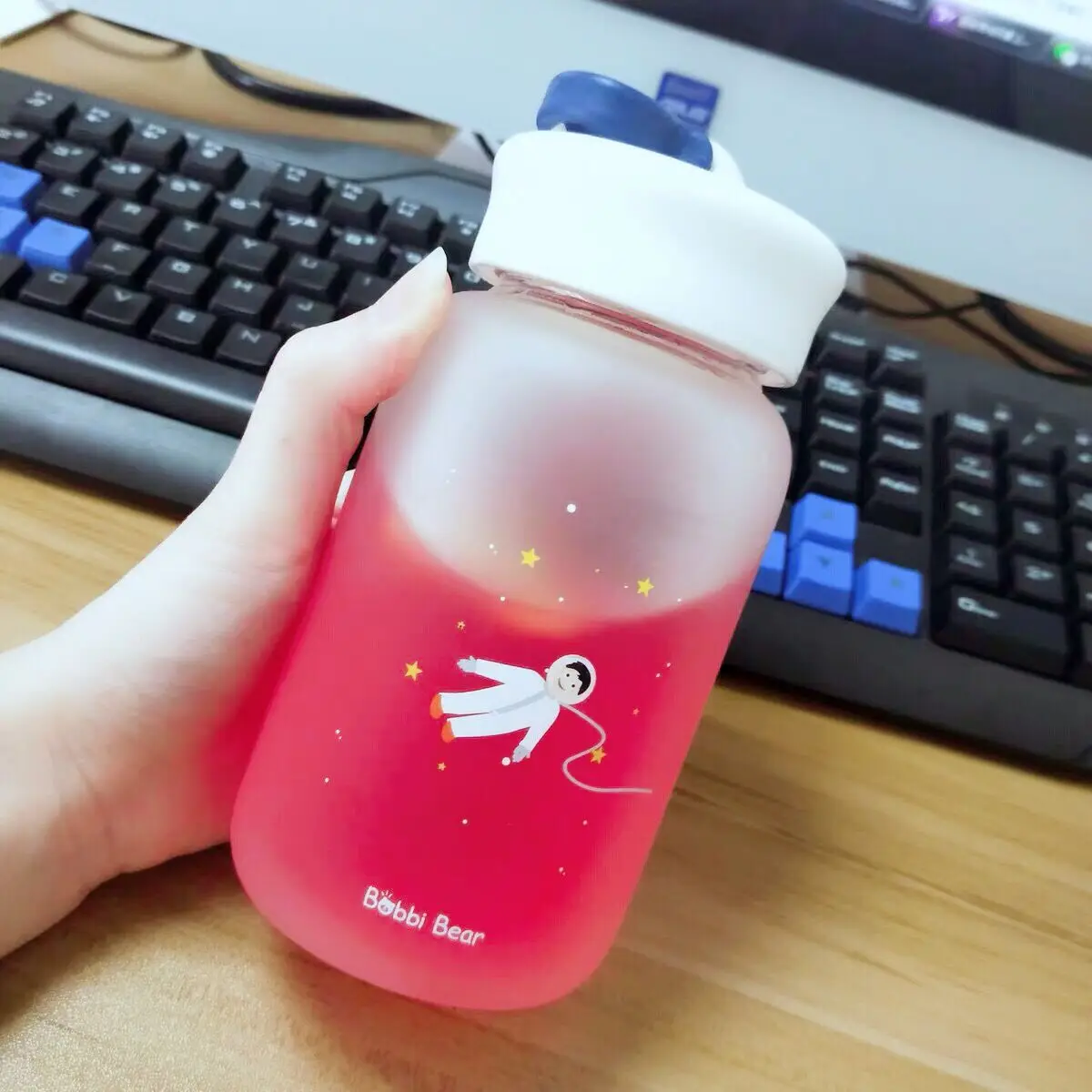 Мини модная Милая бутылка для воды бутылки для воды прекрасный стеклянный мультфильм пространство для взрослых прямая Питьевая 460 мл подарок на день ins