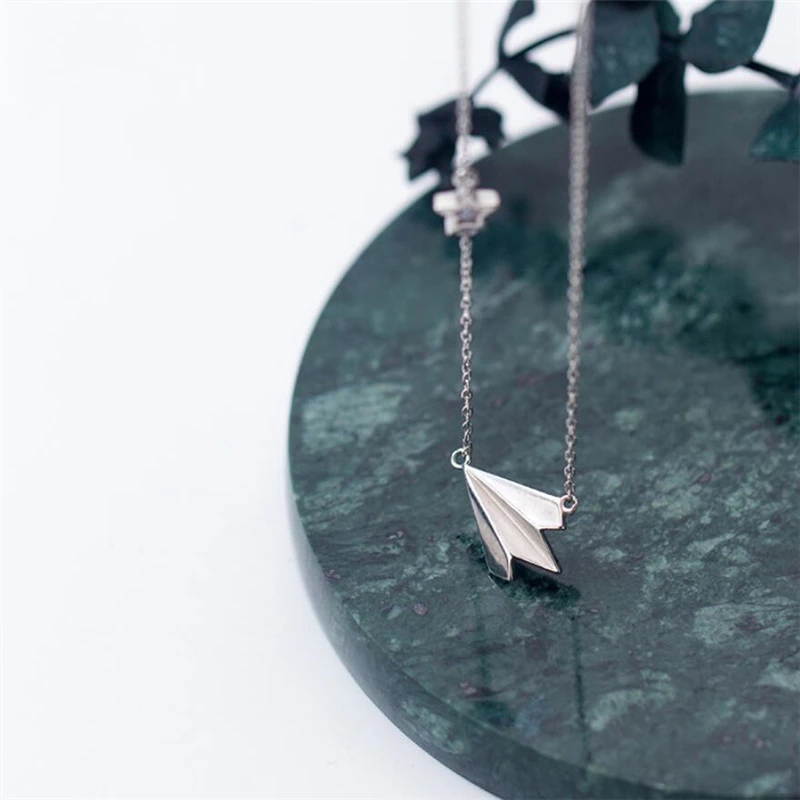 Childhood Paper Plane Simple Student Clavicle Chain 925 Sterling Silver Temperament Personality Female Necklace SNE151 - Image 3