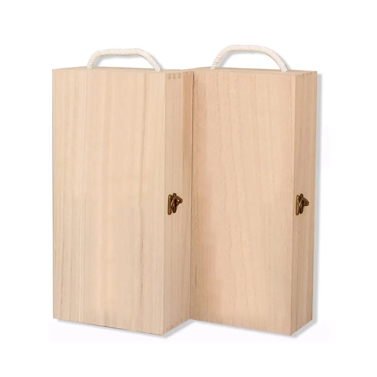 Vintage Natural Wood 2 Red Wine Bottle Box Carrier Crate Case Carrying Display Packing Holder Birthday Party Gift 35*19*10cm