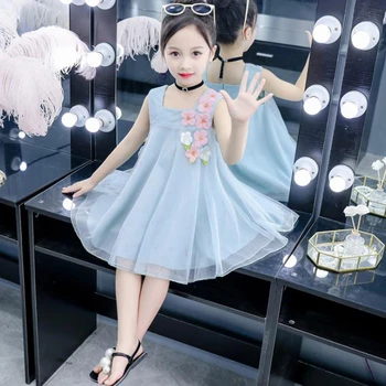 

Girls clothes dress 2020 summer new child wear fashion lace suspender dress mesh Princess dress tutu 3-11 Quality kids Clothing
