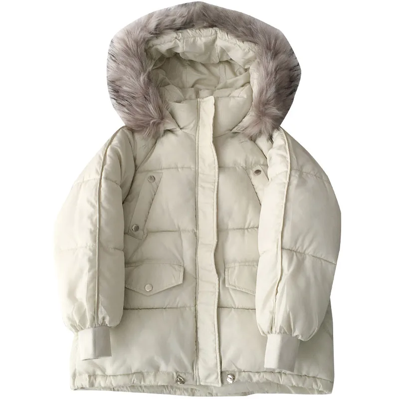 Зимнее женское пальто с капюшоном из искусственного меха, Женская однотонная парка, Студенческая парка размера плюс, плотная верхняя одежда, милая Свободная Повседневная Базовая куртка