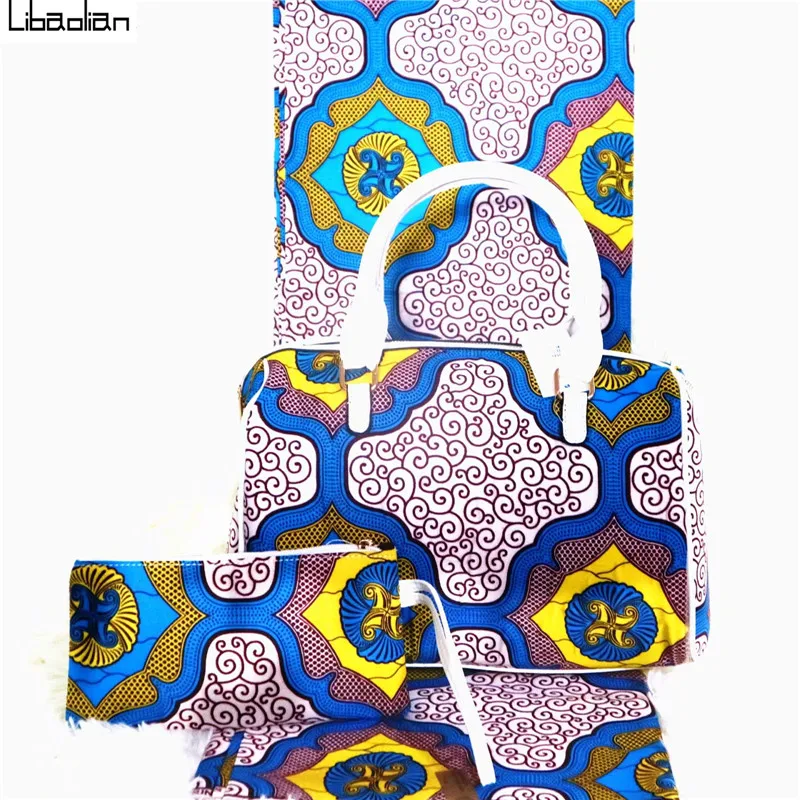 6 ярдов мягкий воск Анкара африканская печать хлопок ткань соответствующие белые женские модные сумки 3 шт./компл. для вечерние G98-28