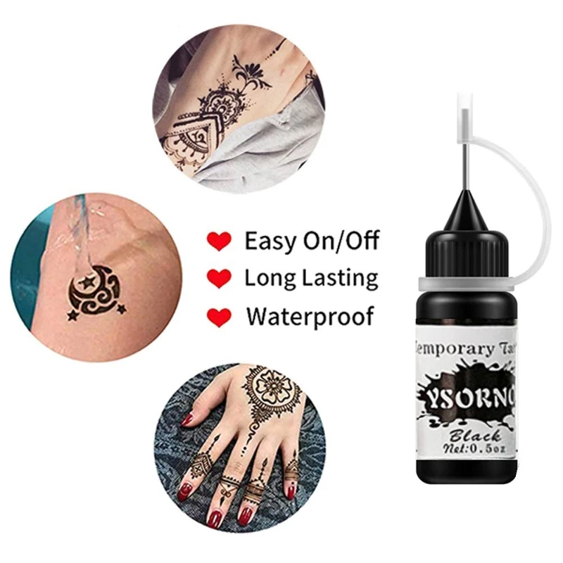 Temporary Tattoos Kit 4 Bottles Semi Permanent Freehand Ink with Adhesive Stencils Set Paste DIY Tattoos Temp for Kids Women Adu