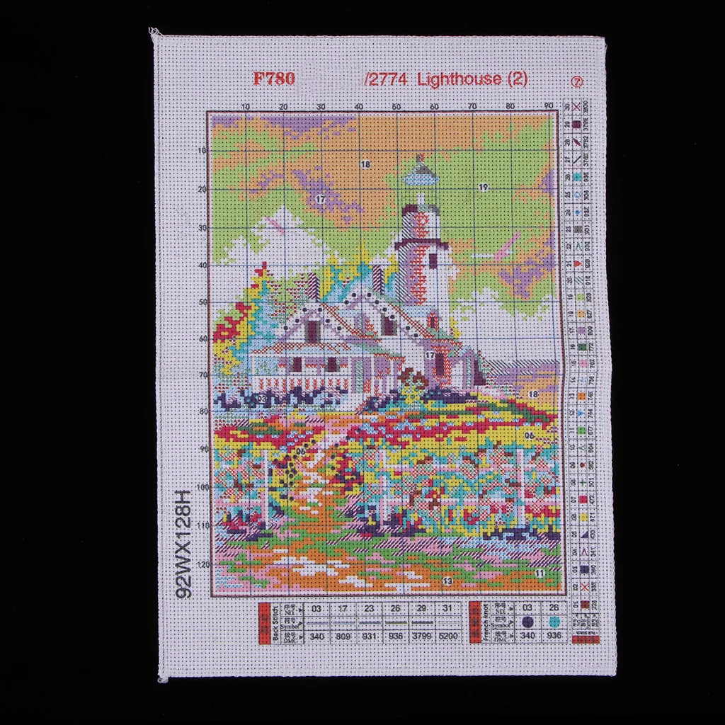 Sea Lighthouse Stamped Cross Stitch Kit Pattern Embroidery Needlework 14CT