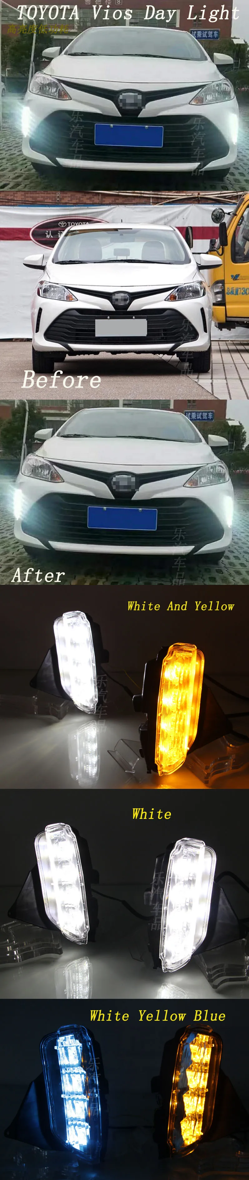 2 шт. светодиодный DRL для TOY0TA Vios Автомобильный светодиодный DRL Дневной ходовой свет накладка на Противотуманные фары и водонепроницаемый провод жгута