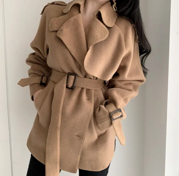 

Fashionable joker with double-sided cloth coat loose coat lapels women windbreaker