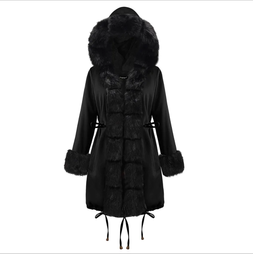 Зимняя женская куртка, толстая, теплая, большой меховой воротник, куртка с капюшоном, пальто, парка, Женская куртка из синтепона, длинная, с капюшоном, верхняя одежда