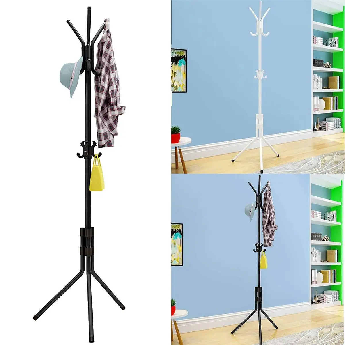 6 Hooks Floor Standing Coat Rack Tube Metal Hangers Assembled Hat