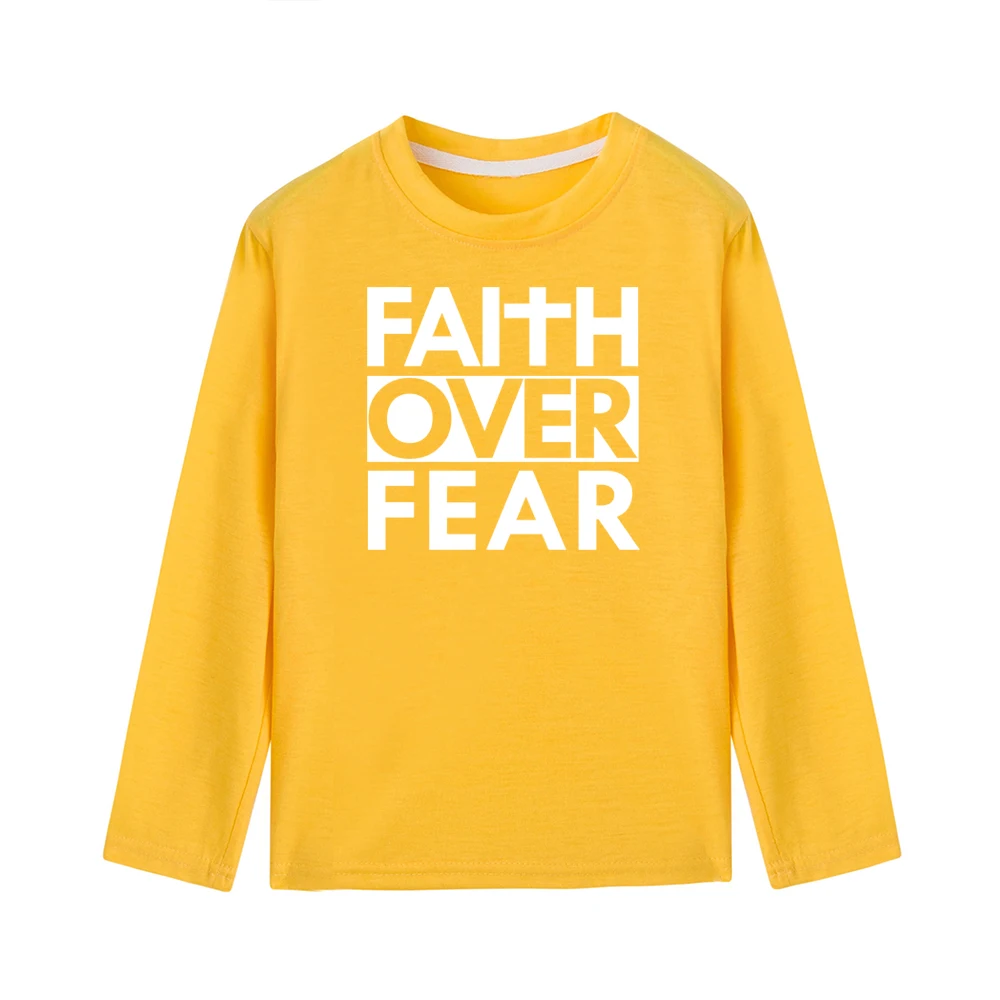 41V2-KLTYE- Faith Over Fear Одежда для детей с длинными рукавами Забавная детская одежда для маленьких мальчиков и девочек, футболка, Топы, модная одежда для малышей с буквенным принтом, изображением из мультфильма, футболки для детей, одежда - Цвет: 41V2-KLTYE-