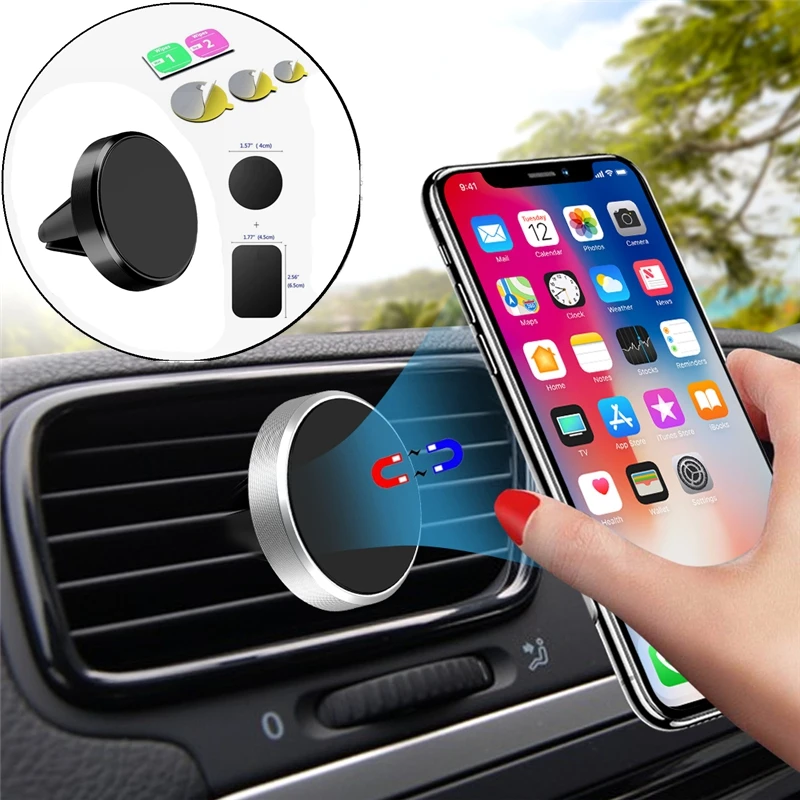 

Magnet Car Phone Holder Circle Shape Four Claw Mount With Black Metal Phone Bracket Clip Air Vent Stand For Iphone Huawei Xiaomi