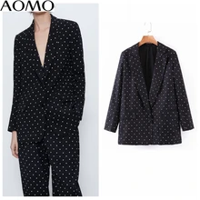 AOMO casual mujer vintage estampado de puntos negro blazer femenina de manga larga chaqueta elegante damas casual blazer trajes SL80A