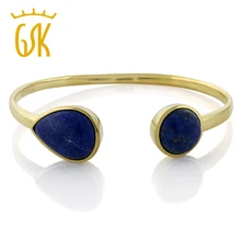 Из США, GemStoneKing, 18,55 карат, 925 пробы, серебро, желтое золото, браслеты с покрытием из натурального лаписа, Открытый браслет для женщин