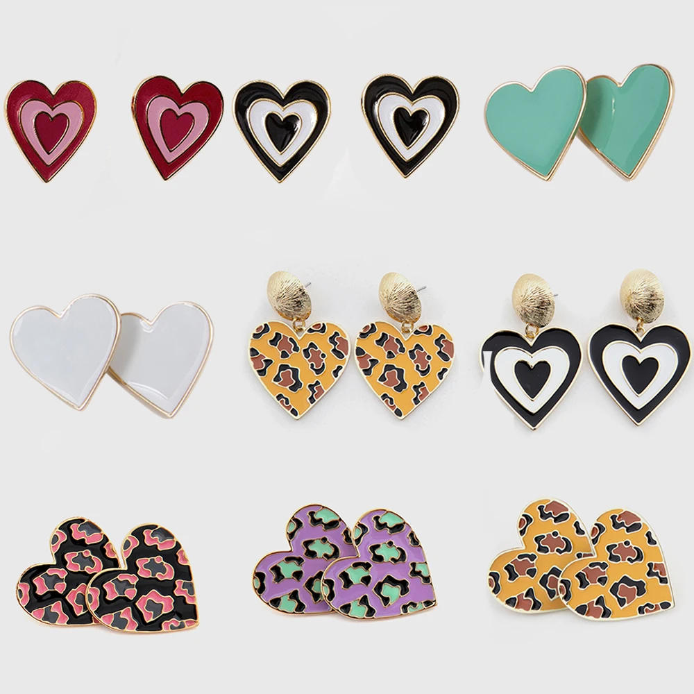 

2020 Fashion Jewelry Female Sexy Cute Statement Earring Eco-friendly Enamel Leopard Solid Love Heart Stud Earings For Women