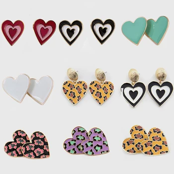 2020 Fashion Jewelry Female Sexy Cute Statement Earring Eco-friendly Enamel Leopard Solid Love Heart Stud Earings For Women