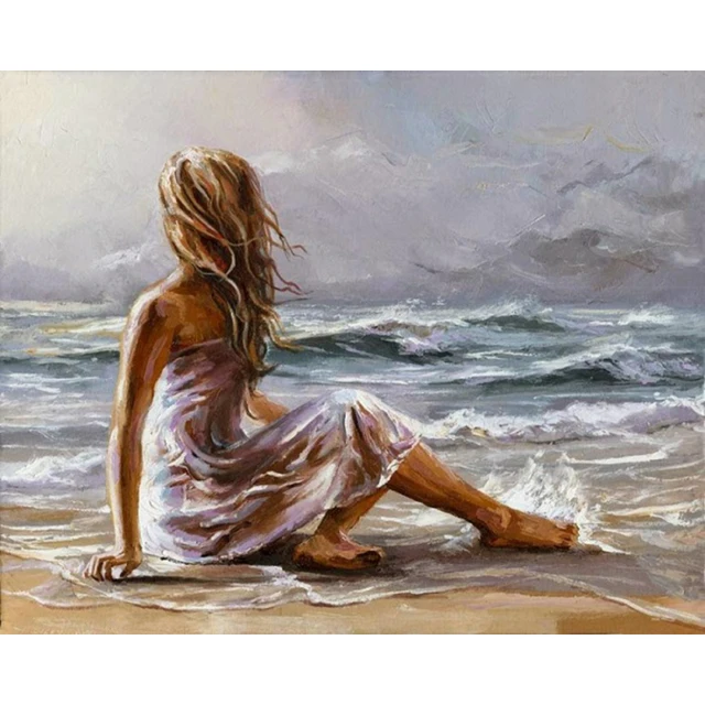 Seaside Girl DIY Canvas Painting by Numbers kids adults Acrylic abstract Oil paint by numbers Picture  For Wall modern Art 991215