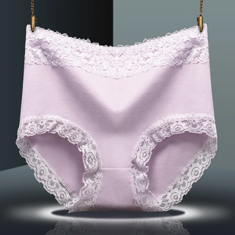 

3Pcs High Waist Panties Lace-trimmed Women's Underwear Abdomen Hips Breathable Sexy Female Briefs Plus Size Panties Underwear