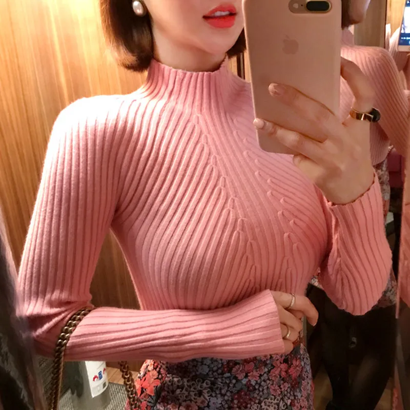 white balck Autumn Women lady sweater high elastic Solid Turtleneck women slim sexy tight Bottoming Knitted Pullovers | Женская одежда