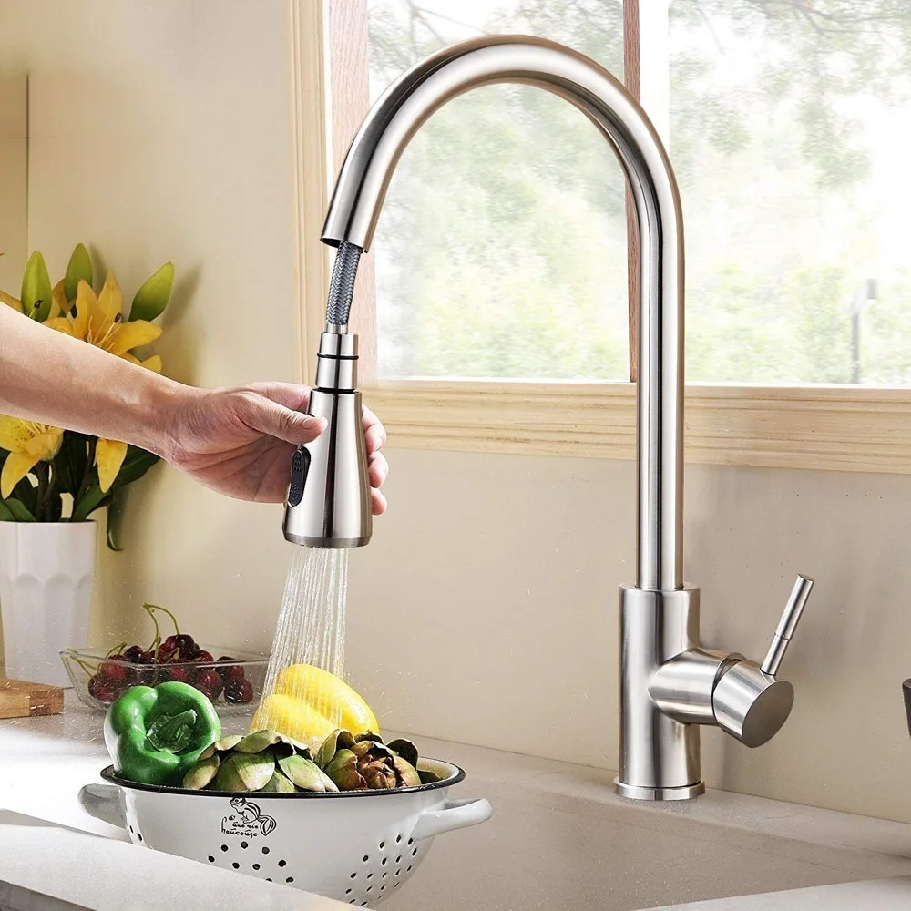 black kitchen tap Kitchen Faucet Hot and Cold Water Faucet Sink Faucet, Spring Pull-out Single-handle Faucet, 360 Rotating Kitchen Faucet single bowl kitchen sink Kitchen Fixtures