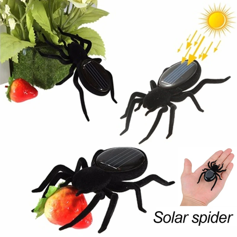 Funny Unique New Mini Kids Toy High Quality Black Durable Educational Robot Scary Insect Gadget Solar Power Spider Trick Toy