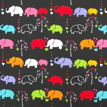 

1 yard Polyester/PVC coated Waterproof Fabric for bag, handmaking, Elephant, heart and tree (black background) (width=140cm)