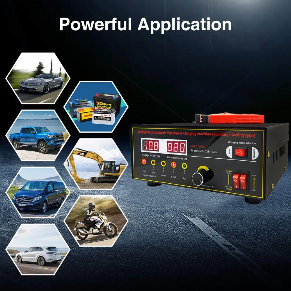 600 Вт умный автоматический 12 V/24 V автомобиль мотоцикл с клапанным регулированием Батарея Зарядное устройство ЖК-дисплей интеллигентая(ый) ремонт импульса свинцово-кислотная Влажная и сухая батарея Li-Батарея 400AH