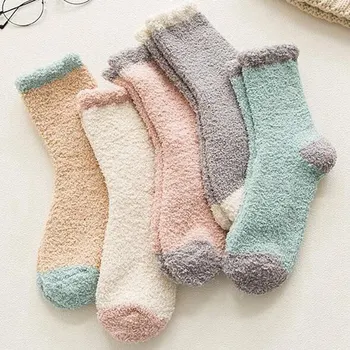 

Patchwork Color Soft Women Fluffy Socks Coral Velvet Winter Warm Home Indoor Floor Girls Terry Towel Fuzzy Socks