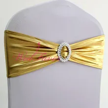 WedFavor 100 шт бронзовая лайкра стрейч на стул бант пояса металлическое золото спандекс повязки для кресел с овальной пряжкой для свадьбы