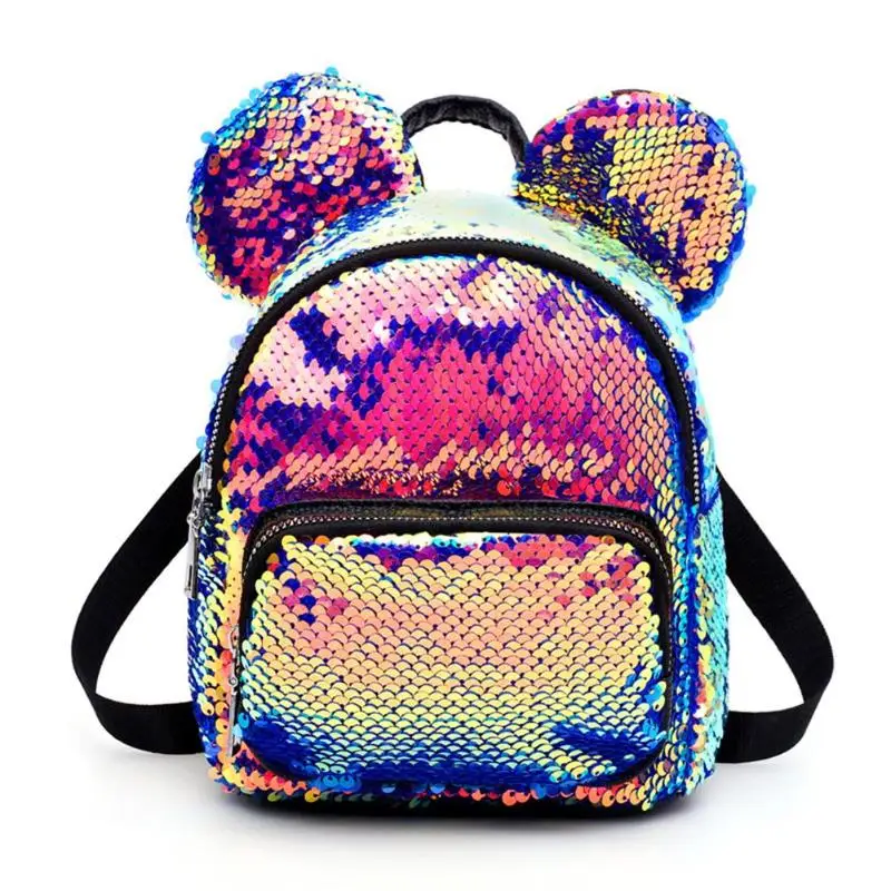 Blue New Baby Girls Kids Backpack Mouse Ears Bags Kids Fashion Mini School Bag Women Travel Sequins Backpack Mini Bag Dropshipping - Цвет: Blue