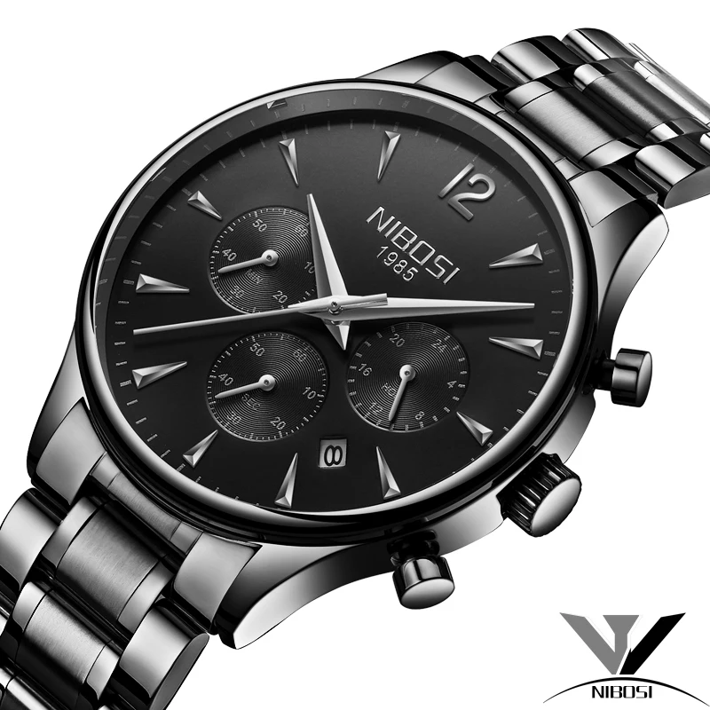 

NIBOSI 2019 New Type Luxury Watch Quartz Wrist Watch Fashion Stainless Steel Watch for Man Relogio Masculino Exquisite Silver