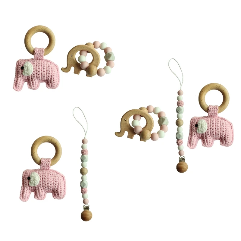 

Baby Dummy Holder Pacifier Chain Silicone Bead Bracelet Infant Wood Ring Teether