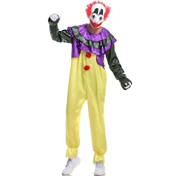 

Halloween Party Men Killer Clown Costume Cosplay Fancy Dress with mask Clown Jumpsuit Costume for Man Clown Costumes
