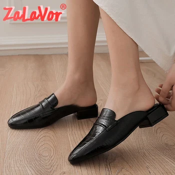 

ZALAVOR square toe sandals low thick heels summer women shoes brief stone pattern casual shoes Mules fashion slippers size 33-45