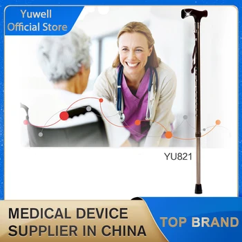 

Yuwell 1Pc Folding T-handle 5 Modes Adjustable Elderly Walking Stick Safety Old Man Aluminum Lightweight Crutch Health Care Tool