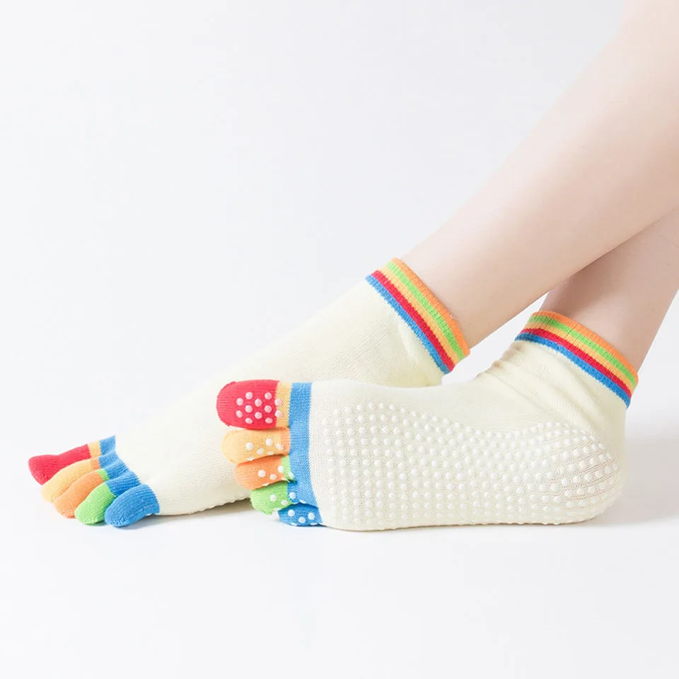 Женские спортивные носки для йоги, противоскользящие, пять пальцев, силиконовые, Нескользящие, 5 Носок, носки для балета, спортзала, фитнеса, спорта, хлопковые носки - Цвет: Multi yellow