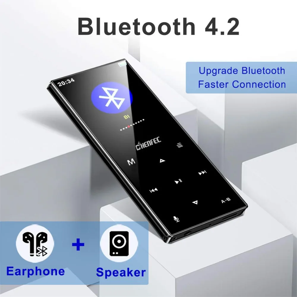 Новинка, Bluetooth 4,2, MP3 плеер, встроенный динамик, металлическая сенсорная кнопка, спортивный музыкальный плеер, рекордер, fm-радио, с возможностью расширения, 128 ГБ, TF карта