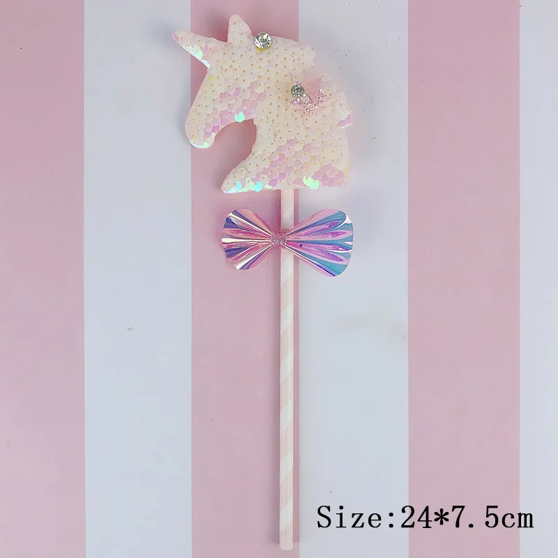 Pink Unicorn 1 шт. милый Блестящий Единорог Торт Топперы Kawaii пирожное для дня рождения топперы для свадеб день рождения товары для украшения торта - Цвет: Pink Unicorn
